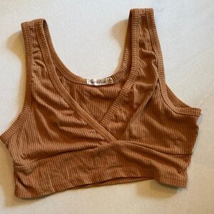 Heart Hips Tan Ribbed Wrap Crop Top